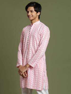 yuva boys' pink and white kurta 2