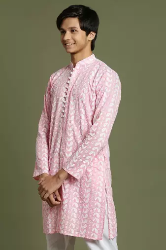 yuva boys' pink and white kurta