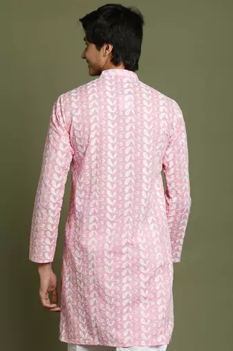 yuva boys' pink and white kurta
