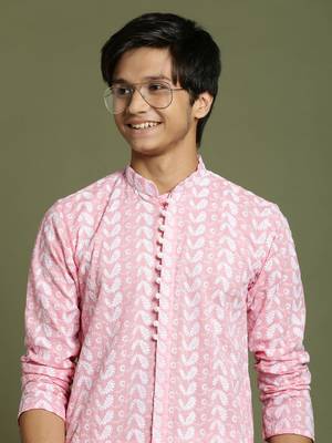 yuva boys' pink and white kurta 4