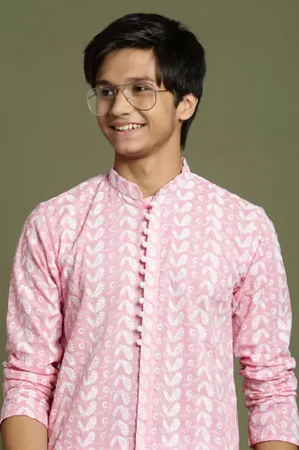 yuva boys' pink and white kurta