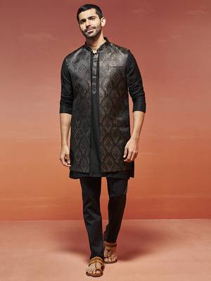  black viscose jacket,kurta and pyjama set. 1