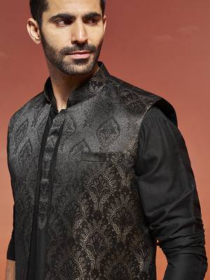 black viscose jacket,kurta and pyjama set. 2