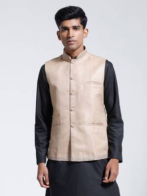  beige jute nehru jacket 1