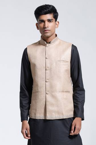  men's beige jute nehru jacket
