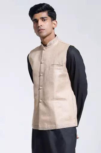  beige jute nehru jacket
