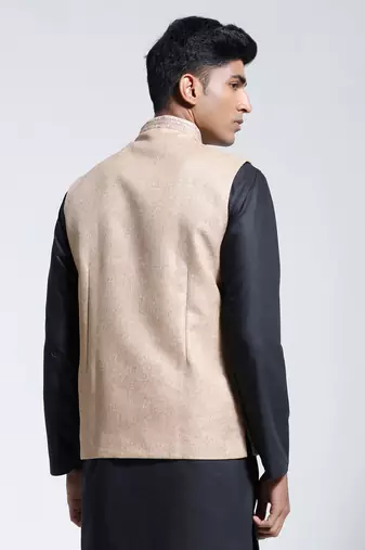  beige jute nehru jacket