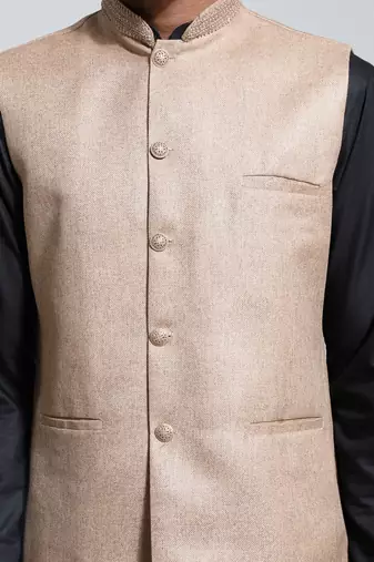  beige jute nehru jacket