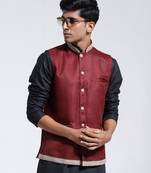  maroon jute nehru jacket