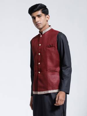  maroon jute nehru jacket 2