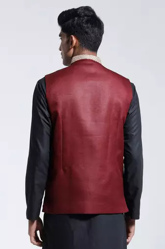  maroon jute nehru jacket