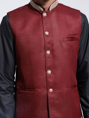  maroon jute nehru jacket 4