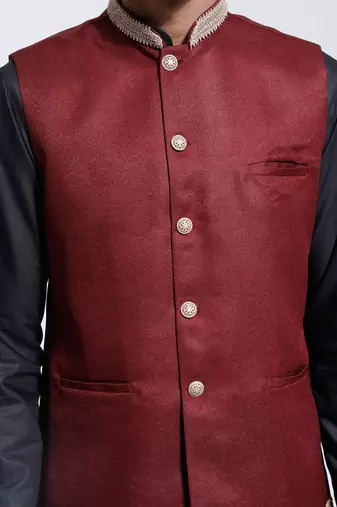  maroon jute nehru jacket