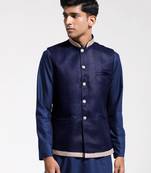  men's navy blue jute nehru jacket