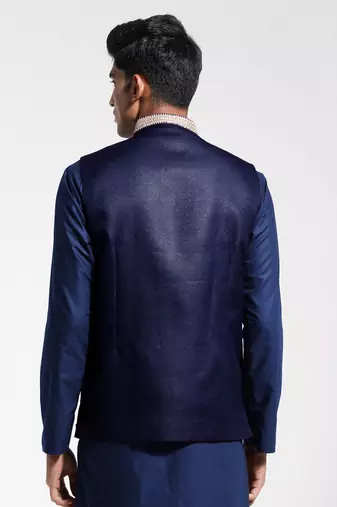  men's navy blue jute nehru jacket