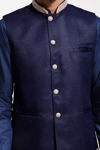  men's navy blue jute nehru jacket