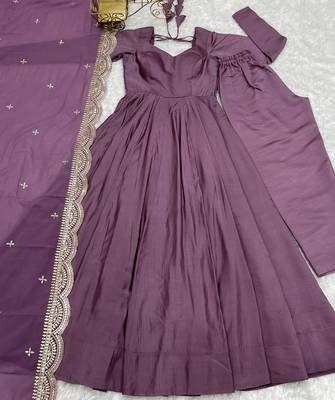 Mauve Colour Party wear Pure Roman Silk Fully  Gown Set 6