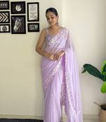 Women georgette c pallu sequance embroidery work purple color saree
