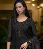  black organza bored schiffli embroidered straight kurta with pant & dupatta