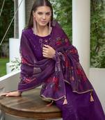  purple organza bored schiffli embroidered straight kurta with pant & dupatta