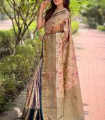 Women silk  Woven meenakari designer beige color saree