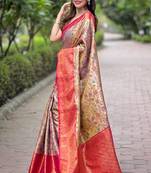 Women silk  Woven meenakari designer beige color saree