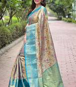 Women silk  Woven meenakari designer beige color saree