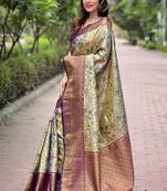Women silk  Woven meenakari designer beige color saree