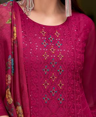  magenta organza bored schiffli embroidered straight kurta with pant & dupatta 6