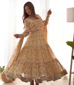 Multi Colour Faux Georgette Anrakly Style Fully Stitched Gown Set