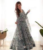 Multi Colour Faux Georgette Anrakly Style Fully Stitched Gown Set