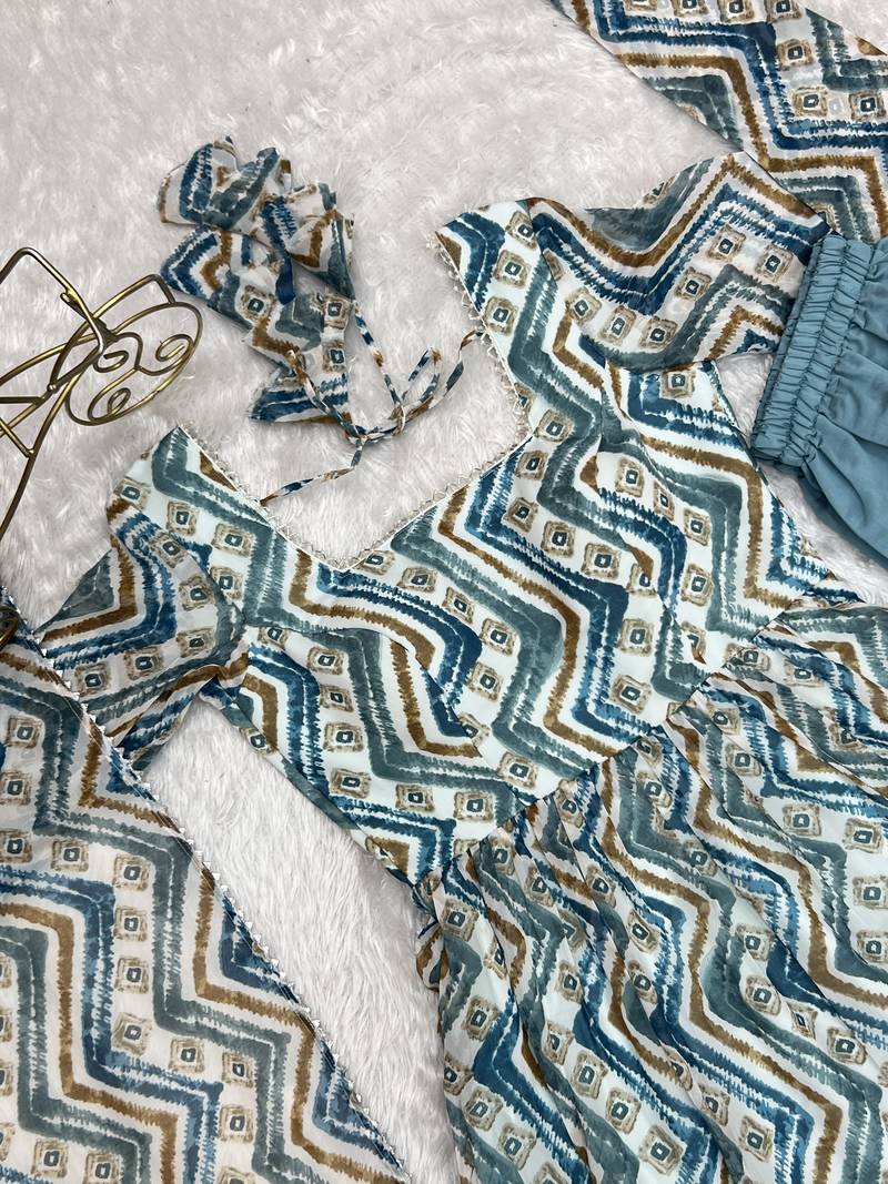 Multi Colour Faux Georgette Anrakly Style Fully Stitched Gown Set