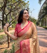 Women tissue silk  Woven designer chiku color saree