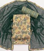 Cream cotton printed khatli work summer collection unstitched suit with nazneen dupatta