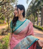 Women tissue silk  Woven designer pink color saree