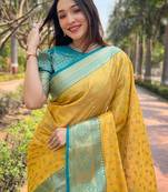 Women tissue silk  Woven designer yellow color saree