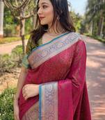 Women silk  Woven kashmiri designer pink color saree