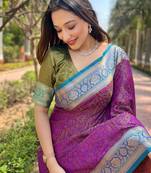 Women silk  Woven kashmiri designer purple color saree