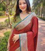 Women silk  Woven kashmiri designer red color saree