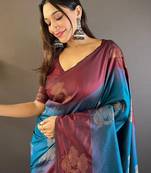 Women soft silk  Woven jari designer blue color saree