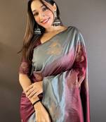 Women soft silk  Woven jari designer burgundy color saree