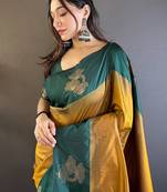 Women soft silk  Woven jari designer gold color saree