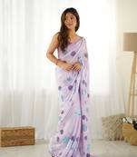 Women faux georgette multy sequance embroidery work lavender color saree