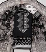 Black crepe printed summer collection unstitched suit with chiffon dupatta