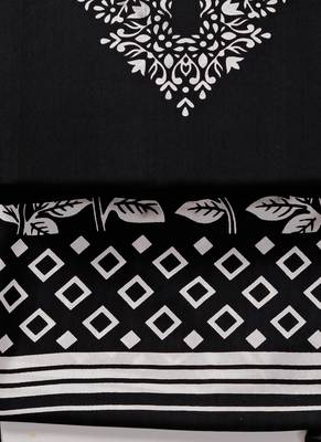 Black crepe printed summer collection unstitched suit with chiffon dupatta 2