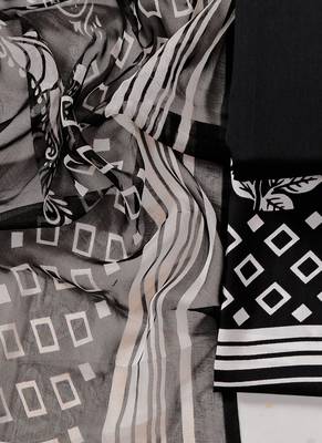 Black crepe printed summer collection unstitched suit with chiffon dupatta 3
