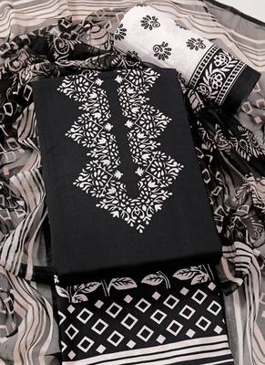 Black crepe printed summer collection unstitched suit with chiffon dupatta 4