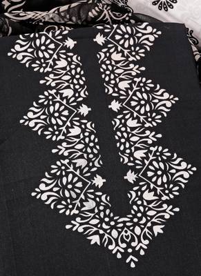 Black crepe printed summer collection unstitched suit with chiffon dupatta 5
