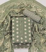 Olive cotton printed summer collection unstitched suit with cotton dupatta