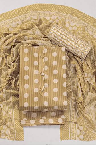 Mustard cotton printed summer collection unstitched suit with cotton dupatta